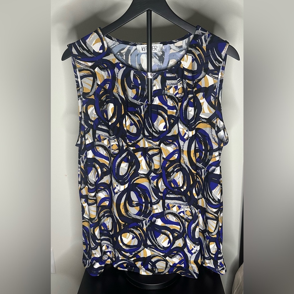 XL Kasper Women’s Blue Printed Sleeveless Blouse